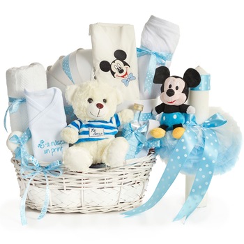 Cos cadou Botez Baby Blue- Lumanare si Trusou Botez, cadou Nasi, 11 Piese Cos cadou Botez Baby Blue- Lumanare si Trusou Botez, cadou Nasi, 11 Piese