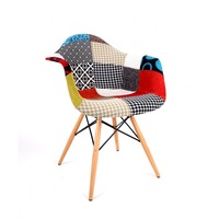 Scaun cu brate Shell, Model Patchwork, Tapitat Textil, Picioare Lemn