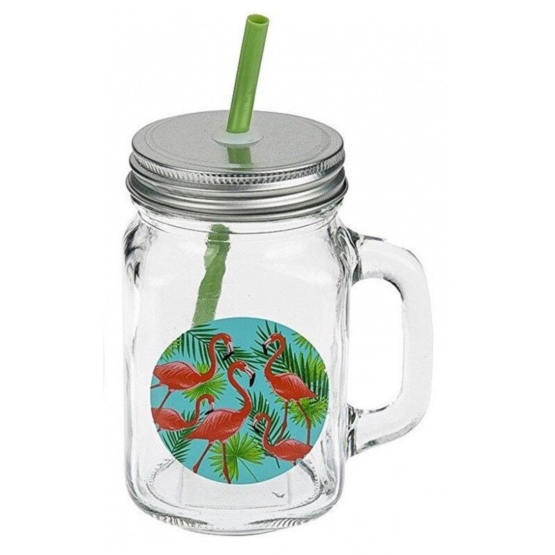 Pahar de baut cu capac si pai - Flamingo - 500 ml, h 13 cm, Radar 78/7831