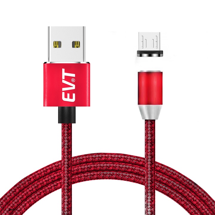 EVT® Micro USB töltőkábel, mágneses csatlakozó, Android telefonhoz vagy táblagéphez, USB, Micro USB, 5V, 2A, 1 m, LED, piros