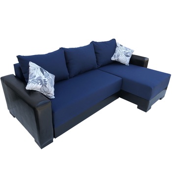 Coltar extensibil Leon, Reversibil, Lada depozitare, 244x148x90 cm albastru/negru Coltar extensibil Leon, Reversibil, Lada depozitare, 244x148x90 cm albastru/negru