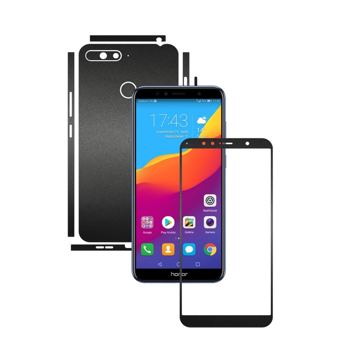 Защитно фолио Carbon Skinz за Huawei Honor 7A, 7A PRO Single Cam - матово черно разделено изрязване, залепващо покритие за цялото тяло за рамка на екрана, заден и страничен капак