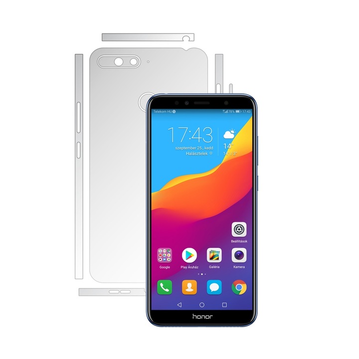 Invisible Skinz UHD самовъзстановяващо се защитно фолио за гръб за Huawei Honor 7A, 7A PRO Single Cam - ултра-прозрачно силиконово фолио с разделено изрязване за заден и страничен капак, прозрачна самозалепваща се кожа, пълно покритие от край до край