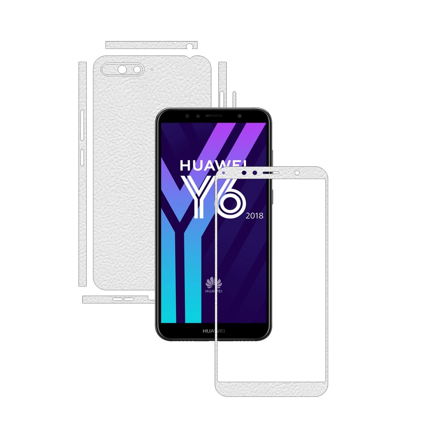 Folie Protectie Carbon Skinz pentru Huawei Y6 (2018) - Piele Alba Split Cut, Skin Adeziv Full Body Cover pentru Rama Ecran, Carcasa Spate si Laterale