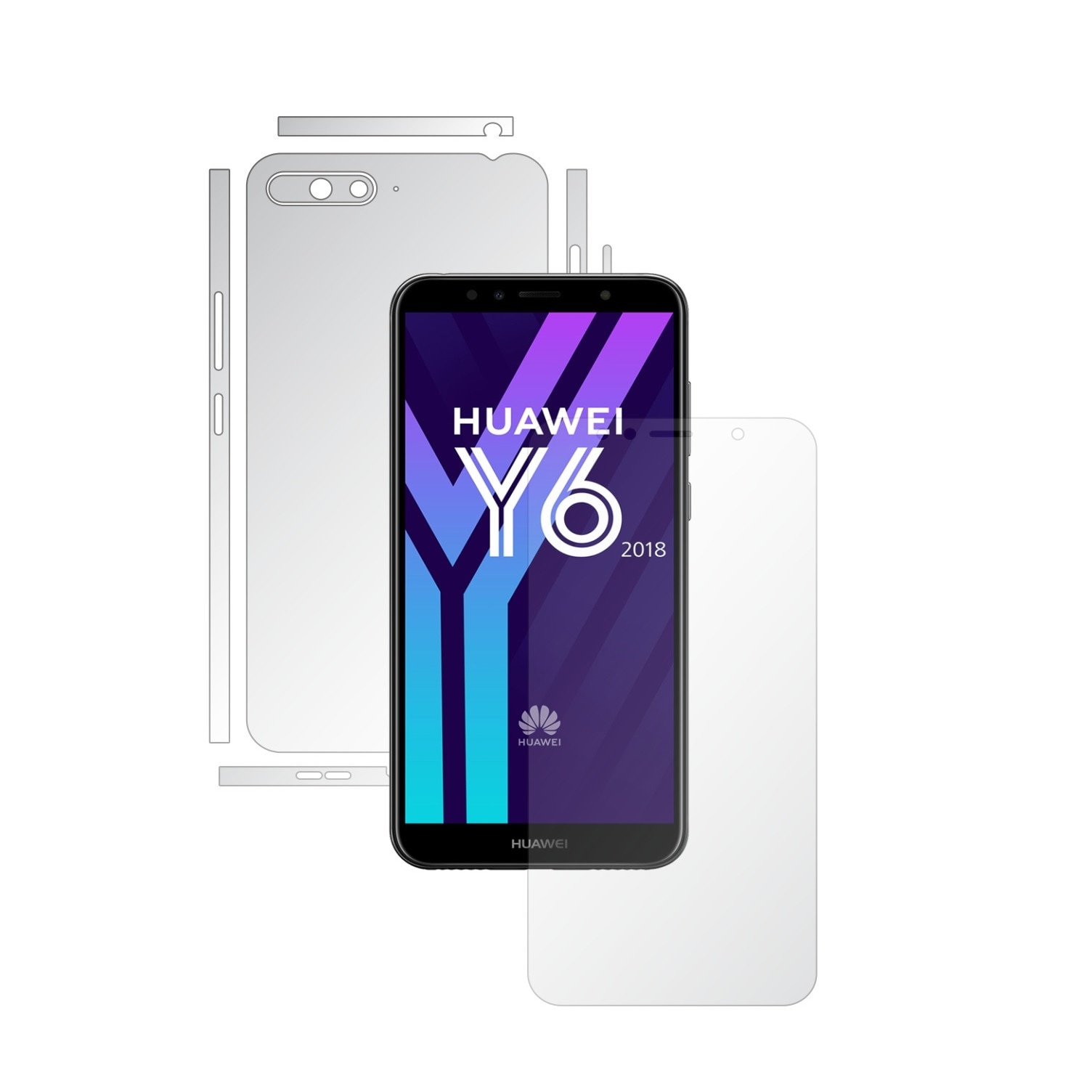 Folie Full Body Invisible Skinz HD pentru Huawei Y6 (2018) - Folie Protectie Siliconica Ultra-Clear cu taiere Split Cut pentru Ecran, Carcasa Spate si Laterale, Skin Adeziv Transparent, Edge to Edge Cover