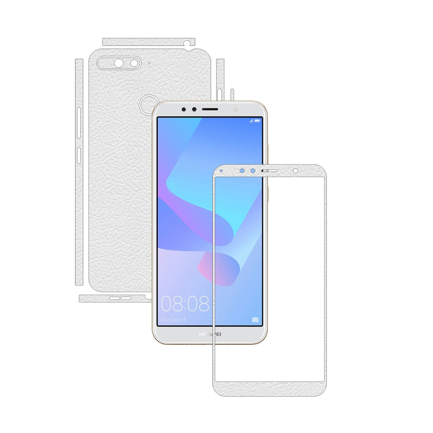 Folie Protectie Carbon Skinz pentru Huawei Y6 Prime (2018) - Piele Alba Split Cut, Skin Adeziv Full Body Cover pentru Rama Ecran, Carcasa Spate si Laterale
