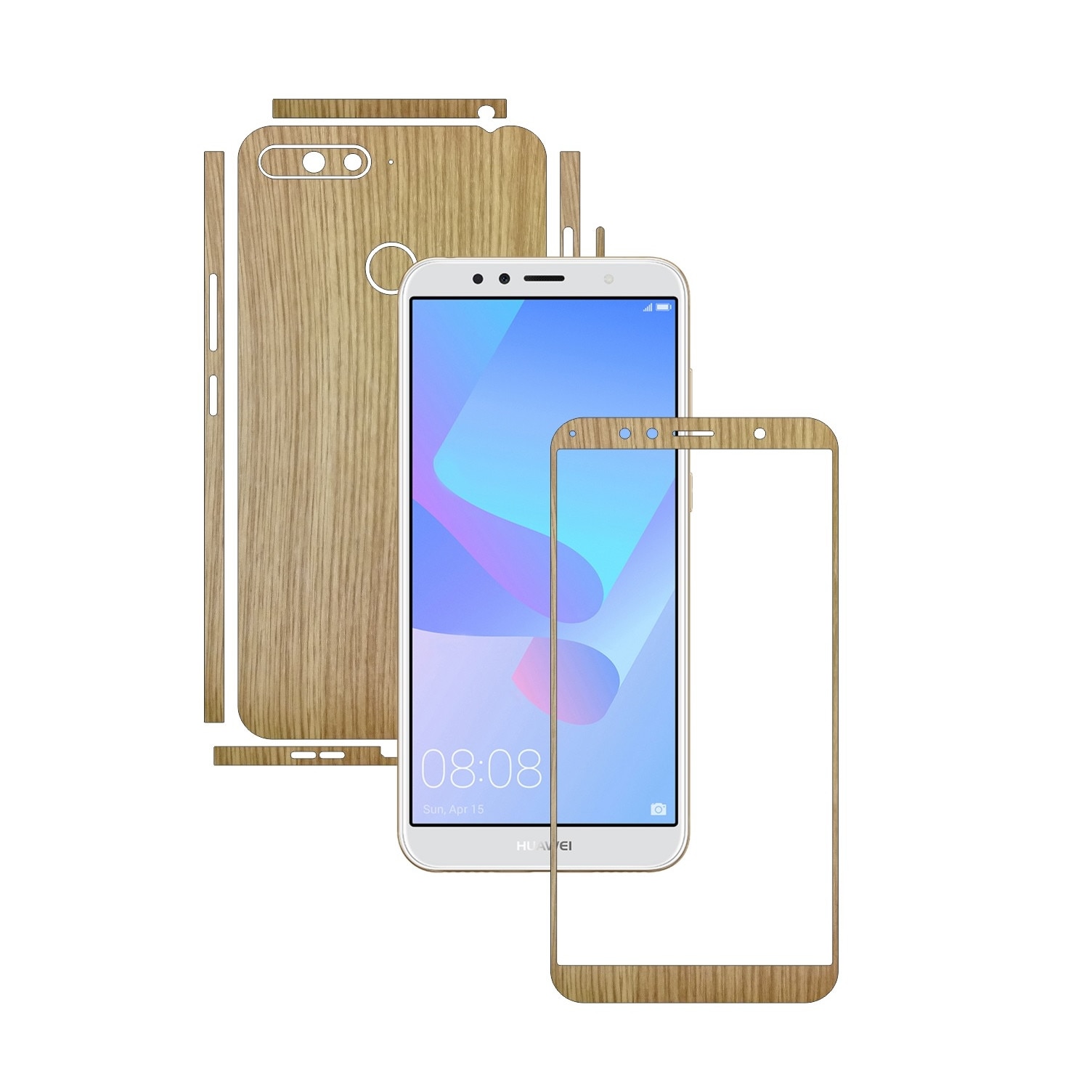 Folie Protectie Carbon Skinz pentru Huawei Y6 Prime (2018) - Lemn Stejar Split Cut, Skin Adeziv Full Body Cover pentru Rama Ecran, Carcasa Spate si Laterale