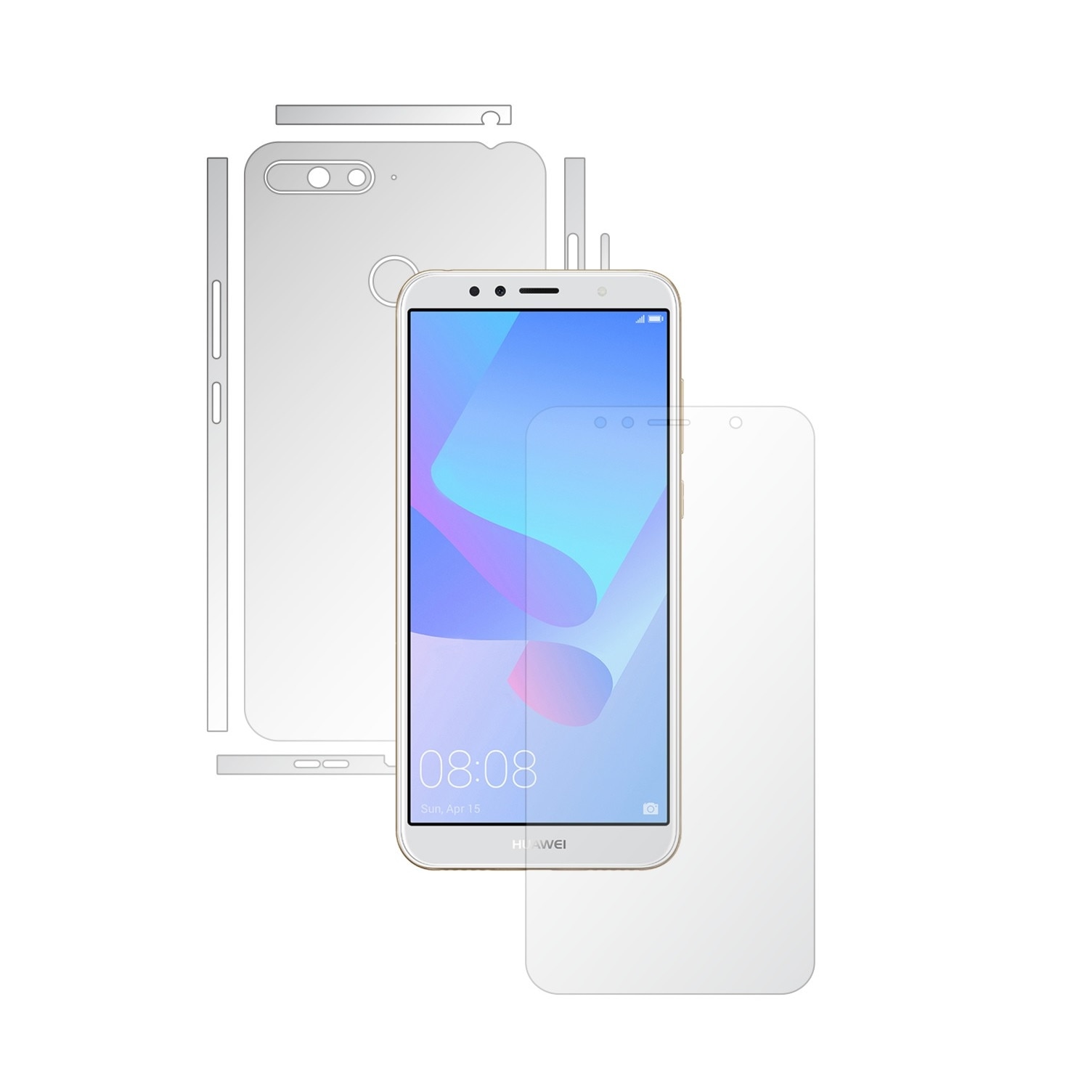 Folie Full Body Invisible Skinz UHD AutoRegeneranta pentru Huawei Y6 Prime (2018) - Folie Protectie Siliconica Ultra-Clear cu taiere Split Cut pentru Ecran, Carcasa Spate si Laterale, Skin Adeziv Transparent, Edge to Edge Cover