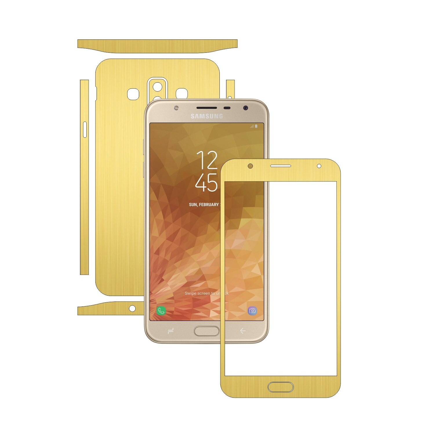 Folie Protectie Carbon Skinz pentru Samsung Galaxy J7 Duo - Brushed Auriu Split Cut, Skin Adeziv Full Body Cover pentru Rama Ecran, Carcasa Spate si Laterale