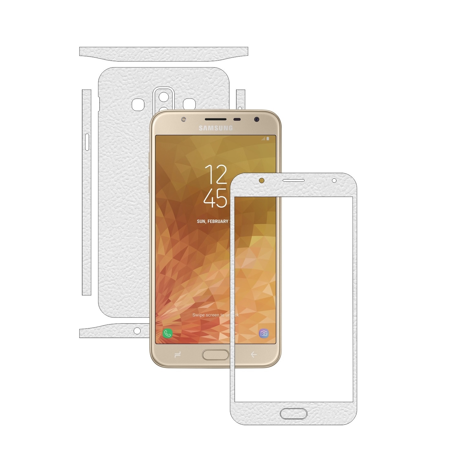 Folie Protectie Carbon Skinz pentru Samsung Galaxy J7 Duo - Piele Alba Split Cut, Skin Adeziv Full Body Cover pentru Rama Ecran, Carcasa Spate si Laterale