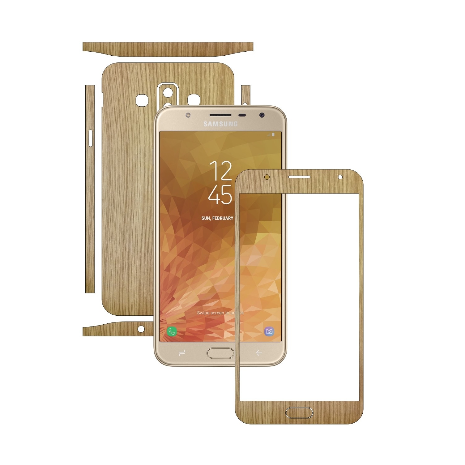 Folie Protectie Carbon Skinz pentru Samsung Galaxy J7 Duo - Lemn Stejar Split Cut, Skin Adeziv Full Body Cover pentru Rama Ecran, Carcasa Spate si Laterale