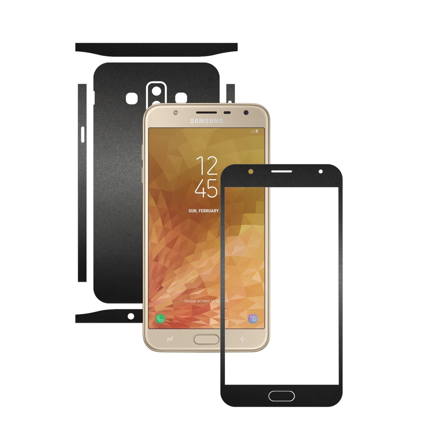 Folie Protectie Carbon Skinz pentru Samsung Galaxy J7 Duo - Negru Mat Split Cut, Skin Adeziv Full Body Cover pentru Rama Ecran, Carcasa Spate si Laterale