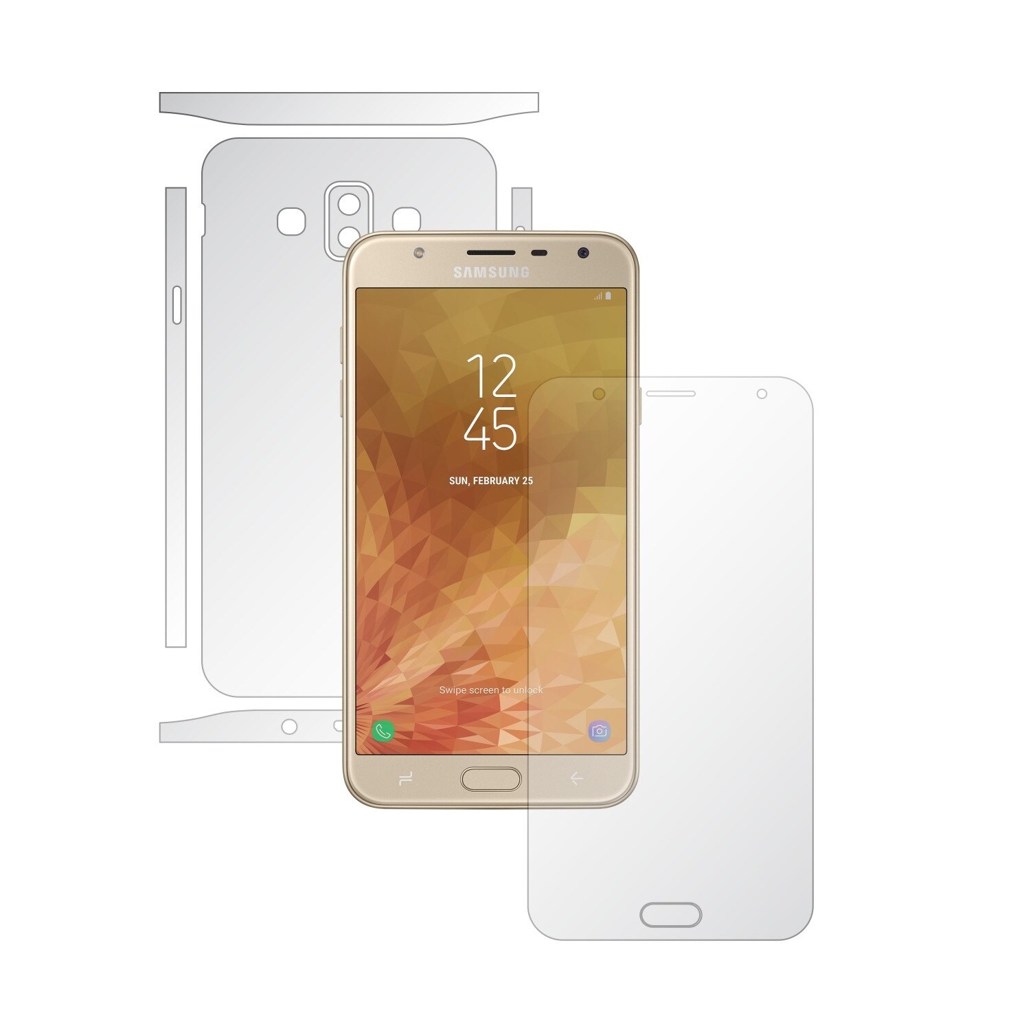 Folie Full Body Invisible Skinz HD pentru Samsung Galaxy J7 Duo - Folie Protectie Siliconica Ultra-Clear cu taiere Split Cut pentru Ecran, Carcasa Spate si Laterale, Skin Adeziv Transparent, Edge to Edge Cover