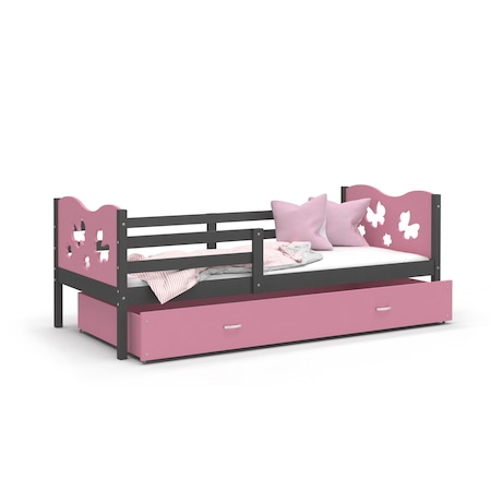 Pat Eurotel, MAX P, Model cu fluturi, 160x80 cm, Saltea inclusa, MDF, Roz