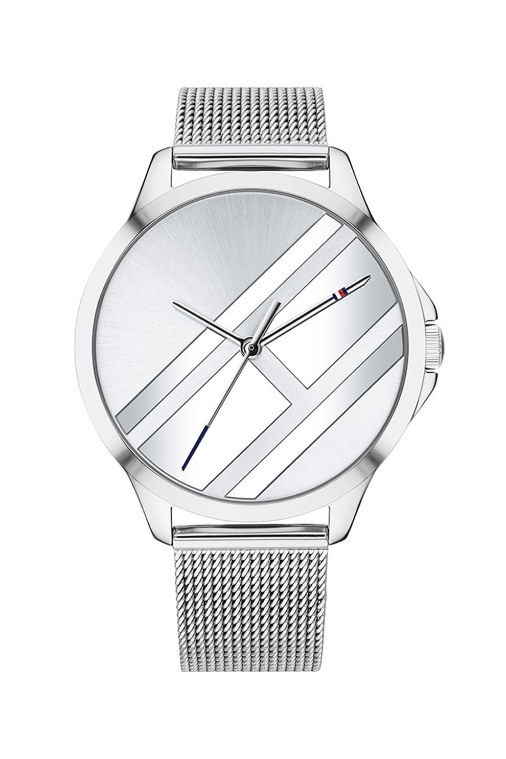 Tommy Hilfiger, Ceas quartz cu bratara cu aspect de plasa, Argintiu