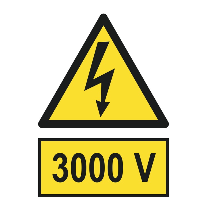 Indicator avertizare, "3000 V", creative pixel, 15x20cm, forex 1mm, galben/negru, print uv