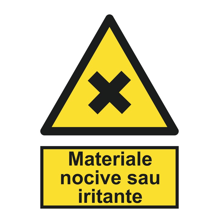 Indicator avertizare, "Materiale nocive sau iritante", creative pixel, 15x20cm, forex 1mm, galben/negru, print uv