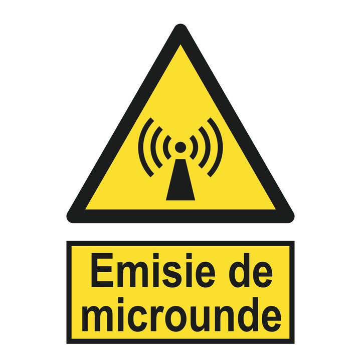 Indicator avertizare, "Emisie de microunde", creative pixel, 15x20cm, forex 1mm, galben/negru, print uv