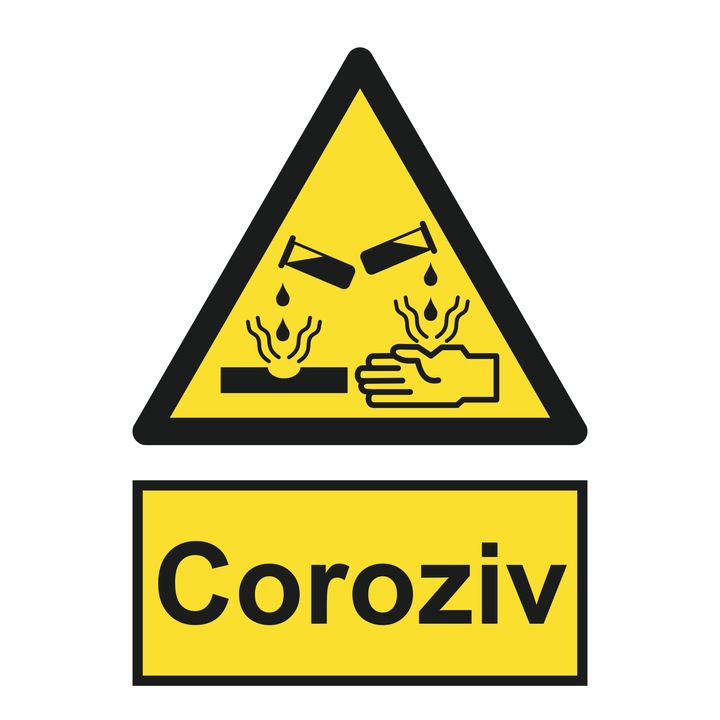 Indicator avertizare, "Coroziv", creative pixel, 15x20cm, forex 1mm, galben/negru, print uv