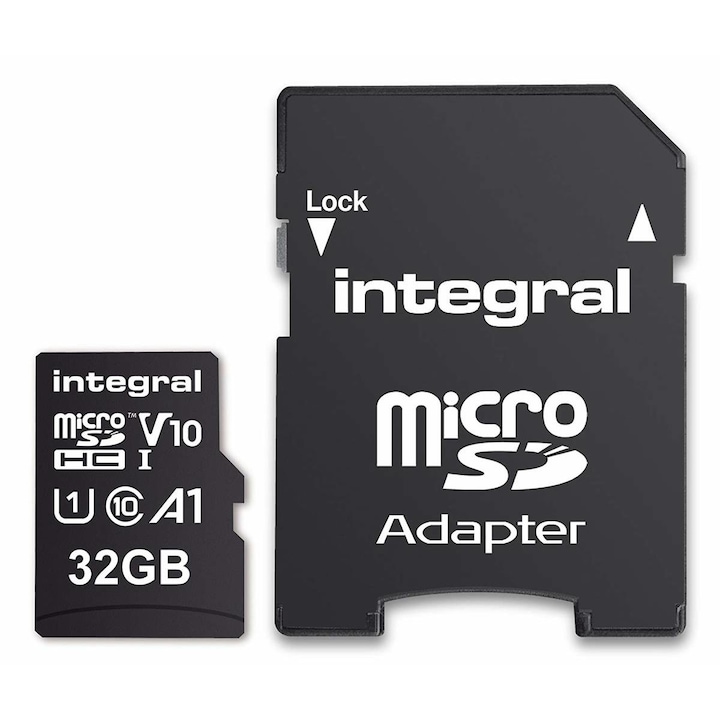 Карта памет Integral, Micro SDXC, Class 10, UHS-I + SD адаптер, 32GB