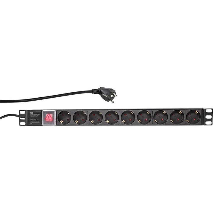 PDU LOGILINK 1U pt. rack 19 inch, 9 prize Schuko, intrare Schuko, max 16 A, on/off, 2 m, "PDU9C02" (timbru verde 0.8 lei)