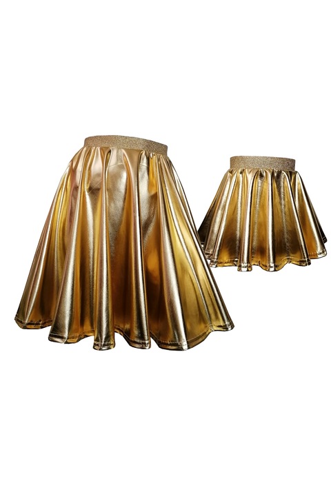 Set mama/ fiica fuste imitatie piele, Auriu/Galben