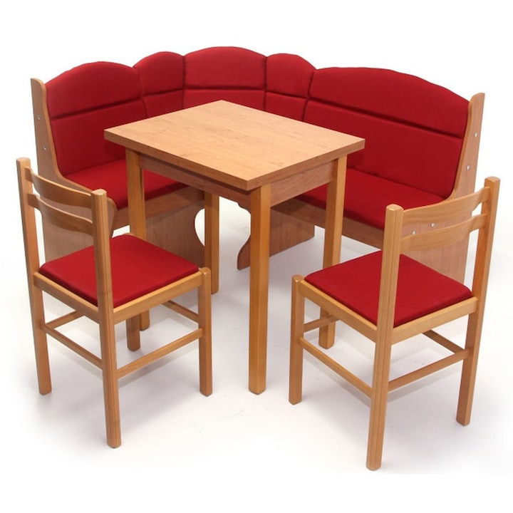 Sporol6 Ádám sarok étkezőgarnitúra, kinyitható asztal + sarokpad + 2 szék, éger színben