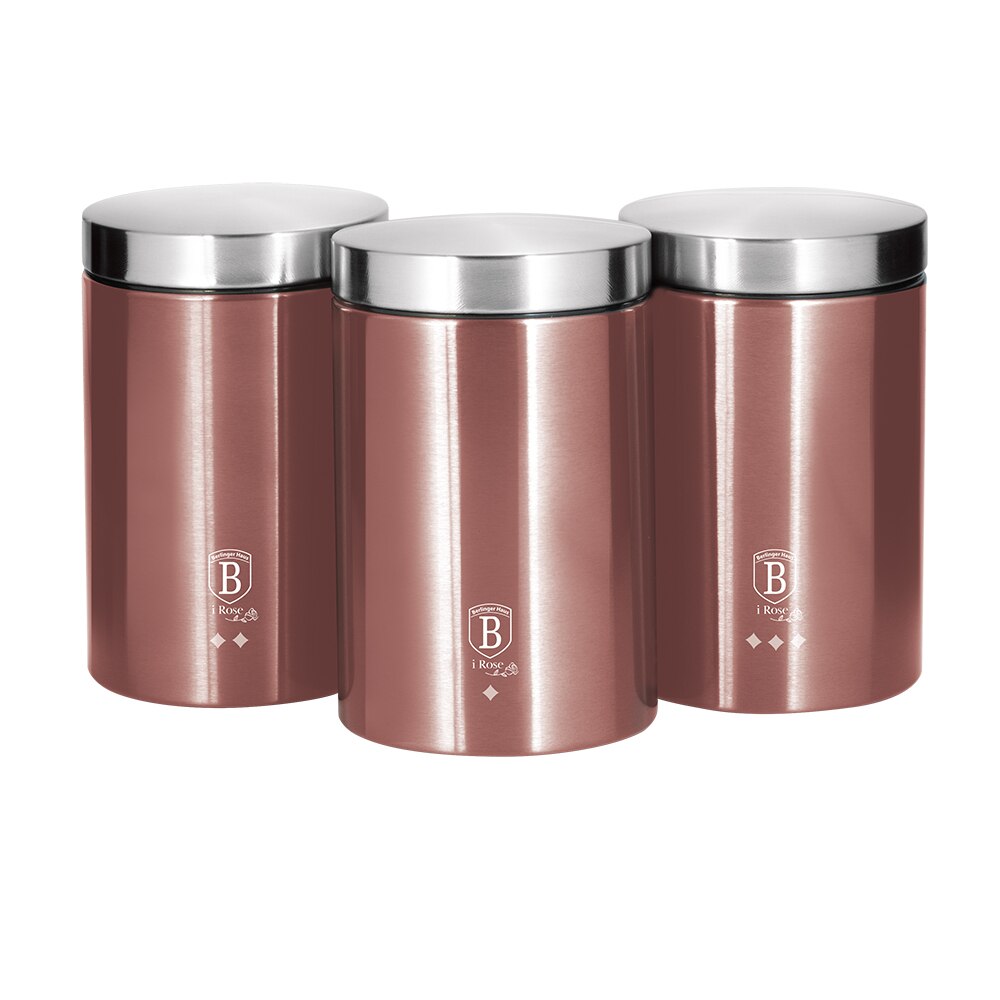 Cutii de depozitare metalica Berlinger Haus BH6270, set 3 piese, roz, I-Rose Collection