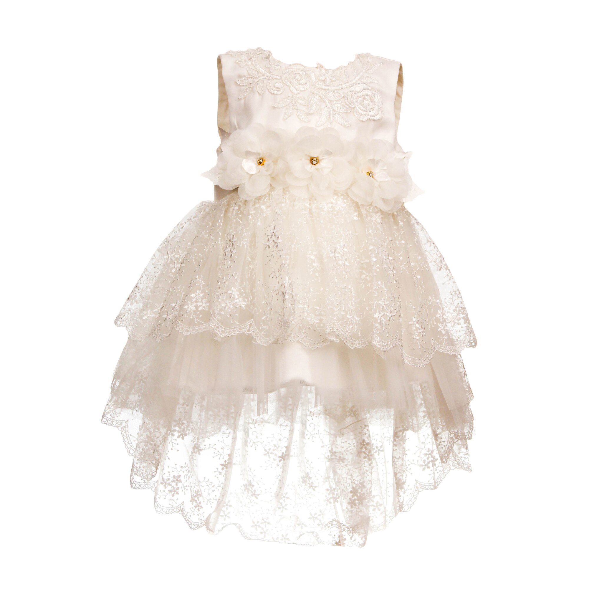 Rochie eleganta cu trena, model Flori, culoare alba, varsta 9 luni