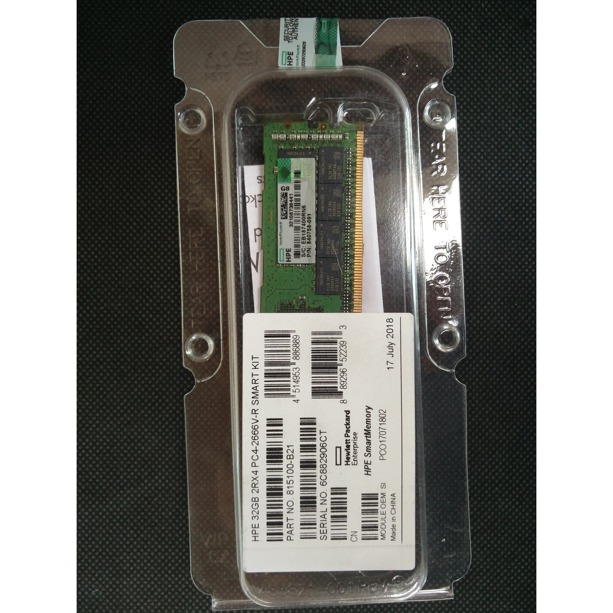 HPE 32GB (1x32GB) Dual Rank x4 DDR4-2666 CAS-19-19-19 Registered Smart  Memory Kit