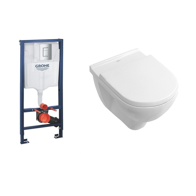 Set complet vas wc suspendat Villeroy&Boch O.Novo DirectFlush cu rezervor incastrat Grohe Rapid SL si clapeta Skate Cosmo crom