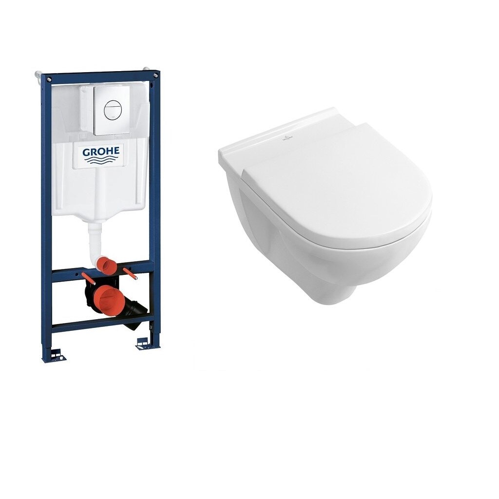 Set complet vas wc suspendat Villeroy&Boch O.Novo DirectFlush cu rezervor incastrat Grohe Rapid SL si clapeta Nova Cosmo crom