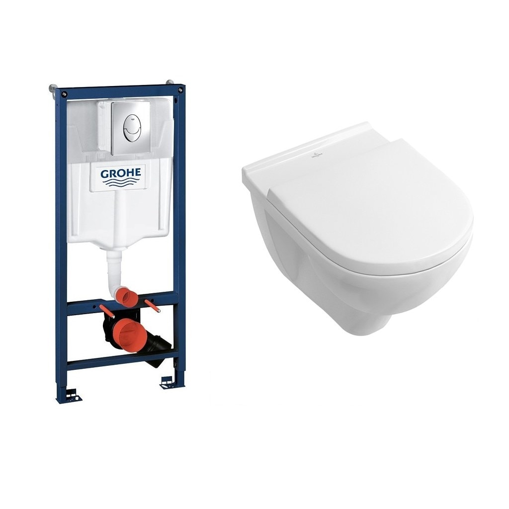 Set complet vas wc suspendat Villeroy&Boch O.Novo DirectFlush cu rezervor incastrat Grohe Rapid SL si clapeta Skate Air crom