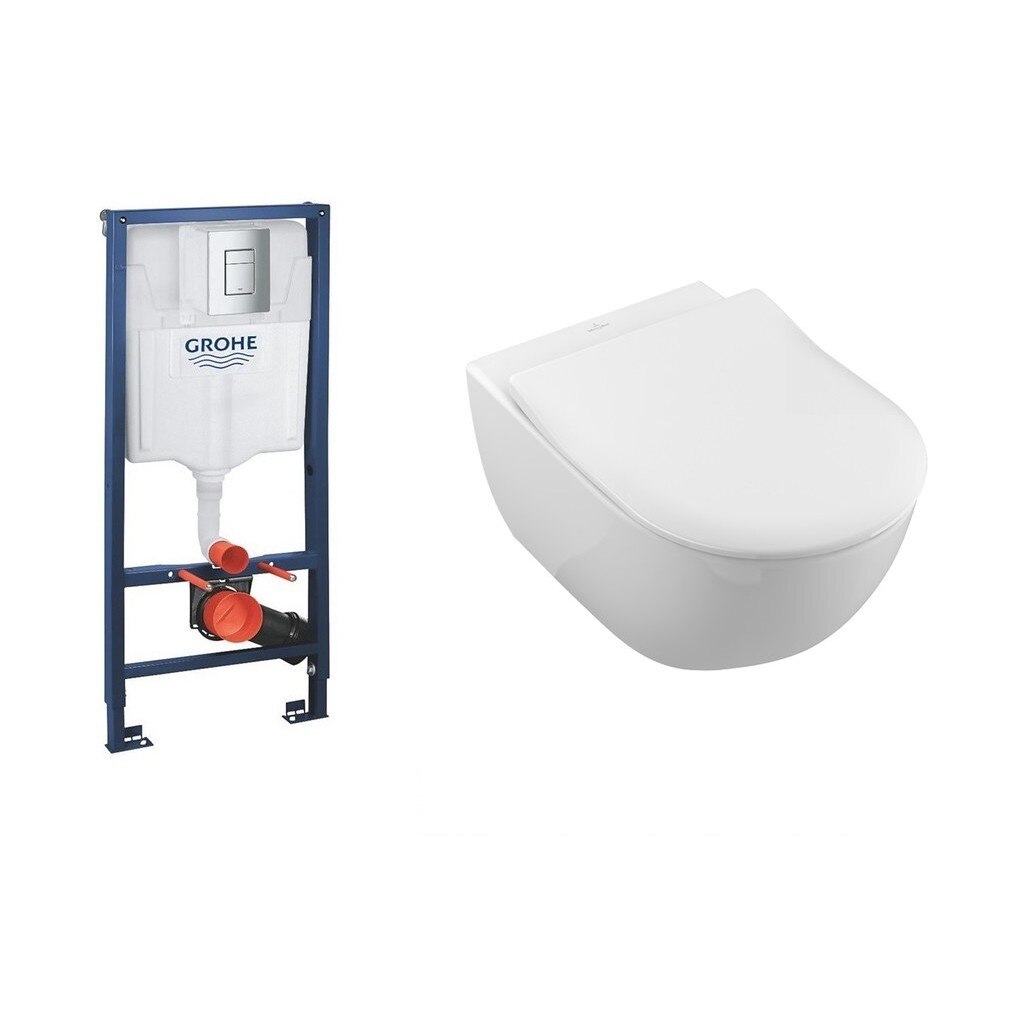 Set complet vas wc suspendat Villeroy&Boch Subway 2.0 DirectFlush cu rezervor incastrat Grohe Rapid SL si clapeta Skate Cosmo crom