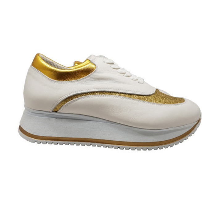 Pantofi sport dama, QUARTZ , alb cu auriu, 35 EU