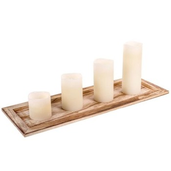Set 4 lumanari ceara LED, cu suport de lemn, 34x14 cm Set 4 lumanari ceara LED, cu suport de lemn, 34x14 cm