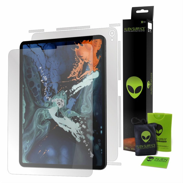 Alien Surface XHD, Apple iPad Pro 12.9" (2018), képernyővédő fólia, hátsó, oldal + ajándék Alien Fiber