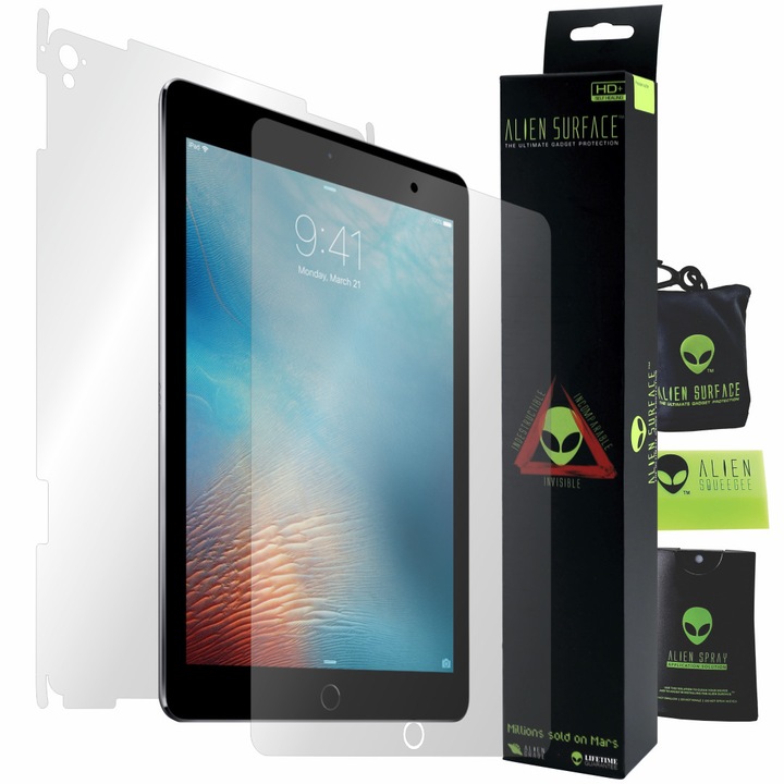 Alien Surface XHD, Apple iPad Pro 9.7" (2016), képernyővédő fólia, hátsó, oldal + ajándék Alien Fiber