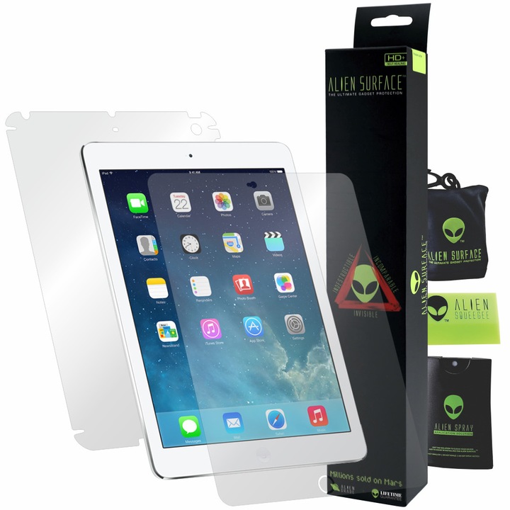 Alien Surface XHD, Apple iPad Air 2, képernyővédő fólia, hátsó, oldal + ajándék Alien Fiber