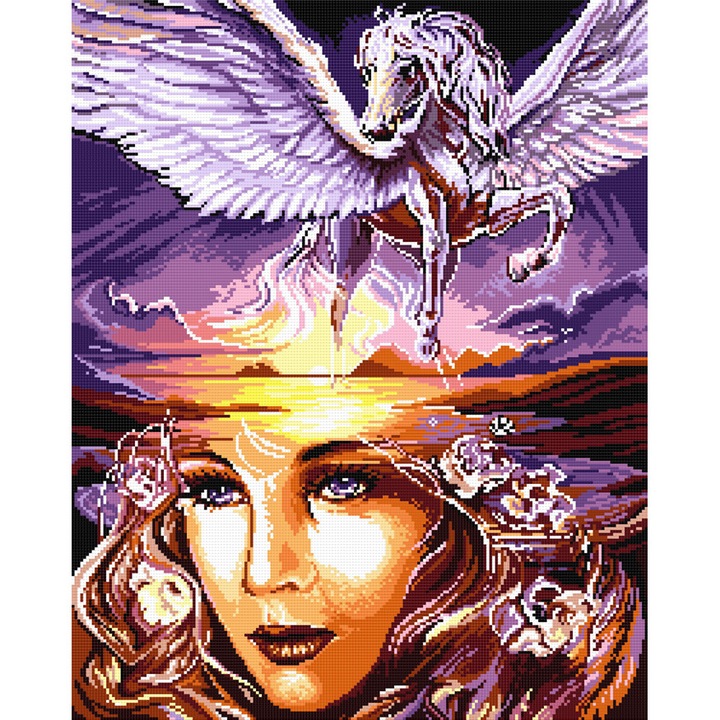 Goblen Alegorie cu Pegas , Hudemas , kit goblen imprimat pe panza , cu fire mouline