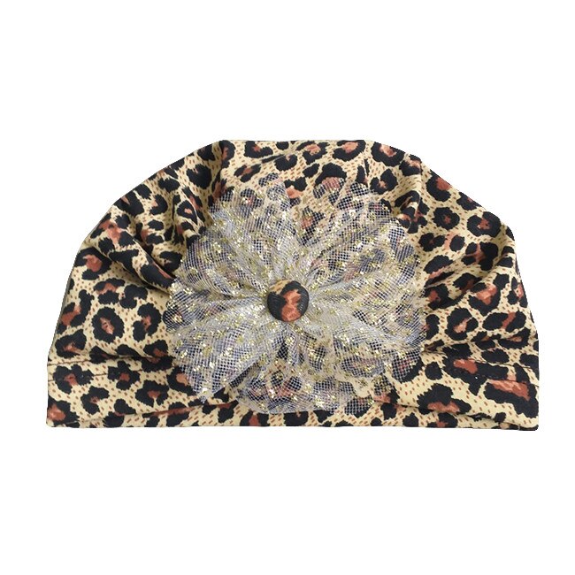 Turban Mic Pitic T65NN animal print cu floare din tulle, Maro