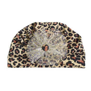 Turban Mic Pitic T65NN animal print cu floare din tulle, Maro Turban Mic Pitic T65NN animal print cu floare din tulle, Maro
