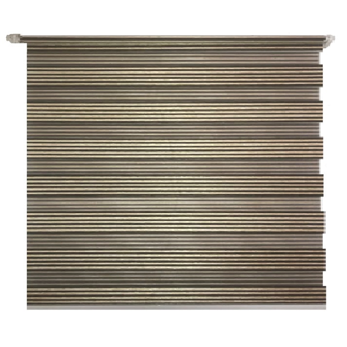 Jaluzea tip Rulou textil Maxi , Rolete Zebra Day & Night Luxury , Exclusive New Collection , Model cu insertie eleganta de sclipici , 140x160 cm MV103 accesorii albe , culoare crem si maro