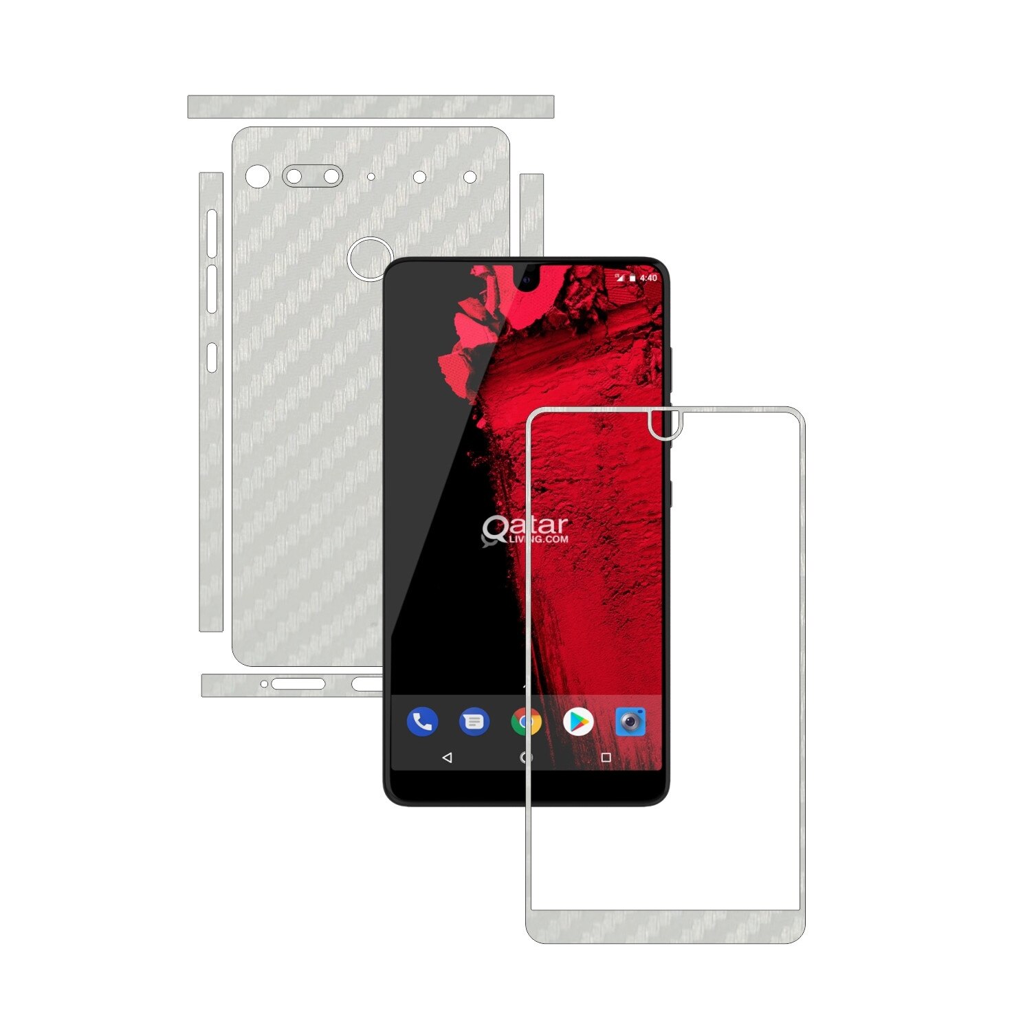 Folie Protectie Carbon Skinz pentru Essential Phone PH-1 - Carbon Alb Split Cut, Skin Adeziv Full Body Cover pentru Rama Ecran, Carcasa Spate si Laterale