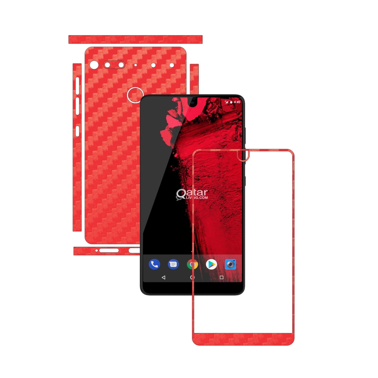 Folie Protectie Carbon Skinz pentru Essential Phone PH-1 - Carbon Rosu Split Cut, Skin Adeziv Full Body Cover pentru Rama Ecran, Carcasa Spate si Laterale