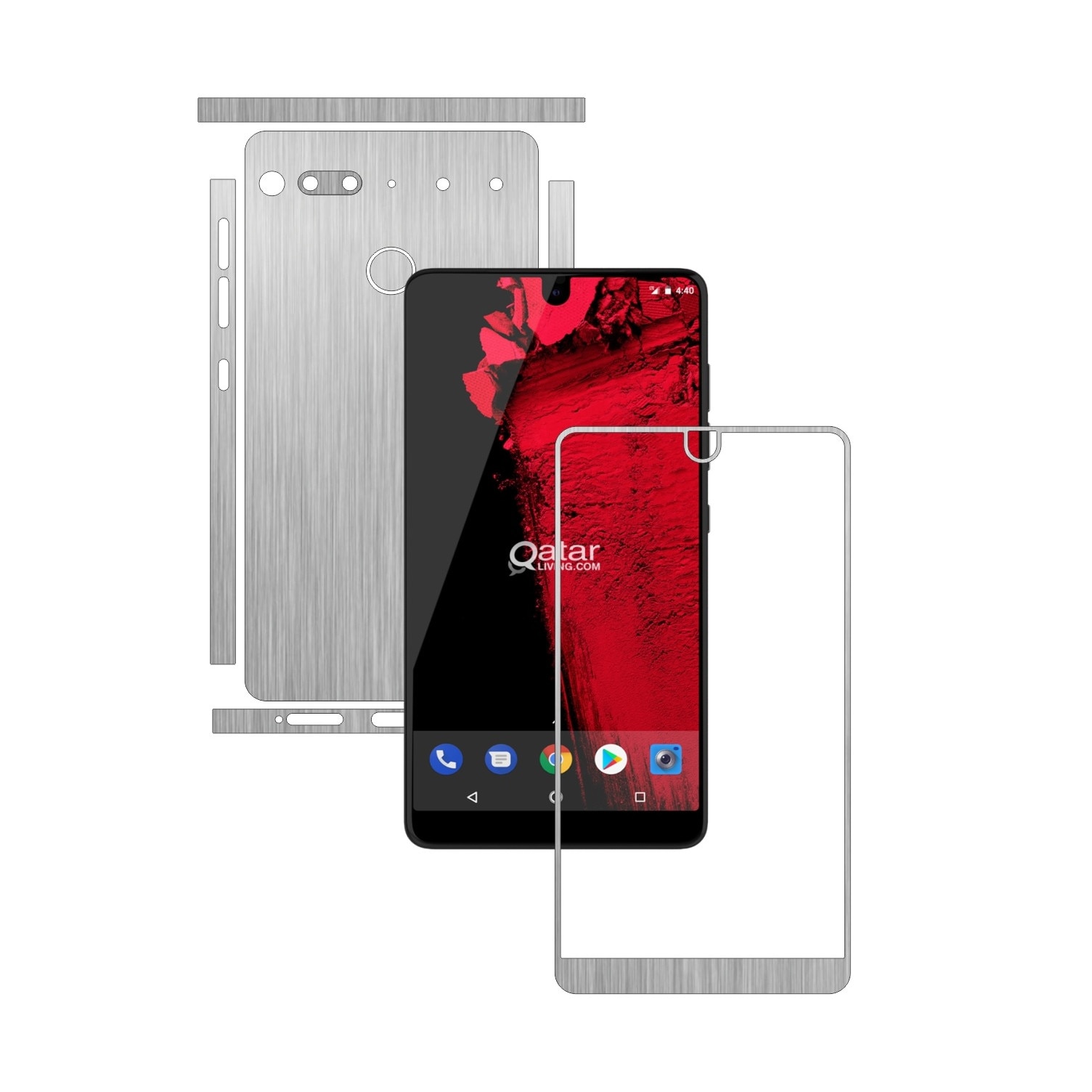 Folie Protectie Carbon Skinz pentru Essential Phone PH-1 - Brushed Argintiu Split Cut, Skin Adeziv Full Body Cover pentru Rama Ecran, Carcasa Spate si Laterale