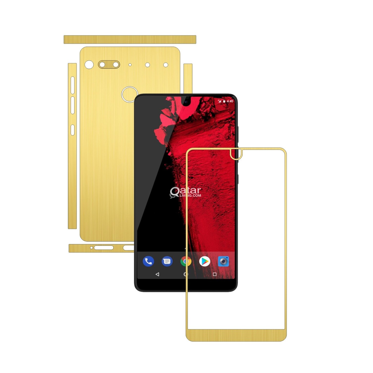 Folie Protectie Carbon Skinz pentru Essential Phone PH-1 - Brushed Auriu Split Cut, Skin Adeziv Full Body Cover pentru Rama Ecran, Carcasa Spate si Laterale