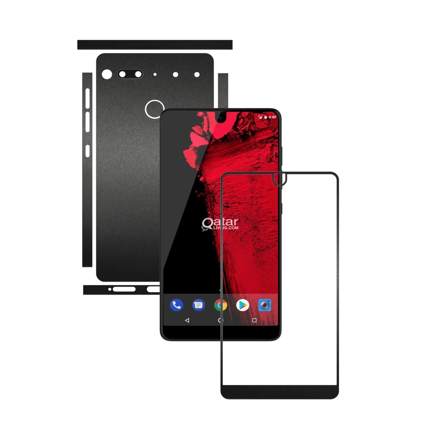 Folie Protectie Carbon Skinz pentru Essential Phone PH-1 - Negru Mat Split Cut, Skin Adeziv Full Body Cover pentru Rama Ecran, Carcasa Spate si Laterale