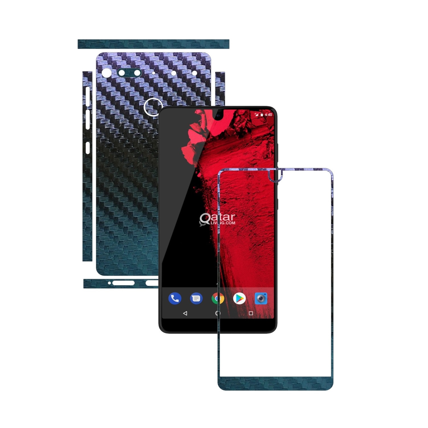 Folie Protectie Carbon Skinz pentru Essential Phone PH-1 - Carbon Cameleon Split Cut, Skin Adeziv Full Body Cover pentru Rama Ecran, Carcasa Spate si Laterale
