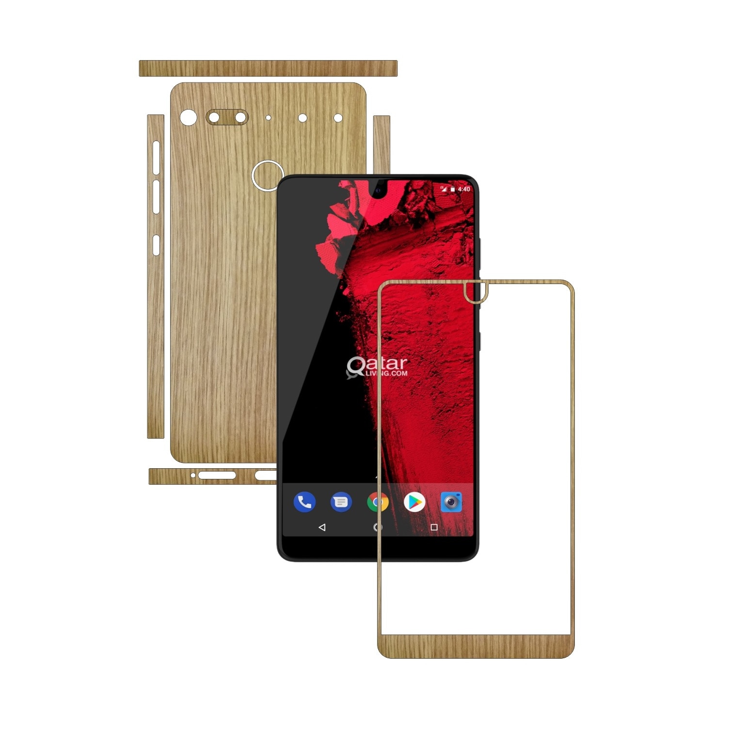 Folie Protectie Carbon Skinz pentru Essential Phone PH-1 - Lemn Stejar Split Cut, Skin Adeziv Full Body Cover pentru Rama Ecran, Carcasa Spate si Laterale